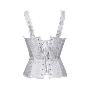 Women Sexy Floral Jacquard Straps Overbust Corset Zipper Side Waist Cincher Slim Lace Up Vintage Corset Bustier Lingerie Top