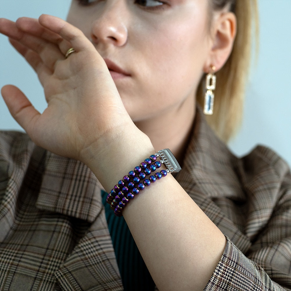 Women Natural Stone Elastic Watchband For Fitbit Charge 3/4 Handmade Beads Smart Watch Strap For Unisex Watch Bracelet Wristband