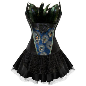Embroidery Princess Corset Dress S-6XL Halloween Feathers Burlesque Gothic Vintage Style Overbust Corset Bustier with Skirt