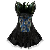 Embroidery Princess Corset Dress S-6XL Halloween Feathers Burlesque Gothic Vintage Style Overbust Corset Bustier with Skirt