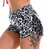 Women Skinny PU Leather Silver Leopard Shorts Summer Shiny Elastic Waist Metallic Booty Club Rave Festival HotPants Bottoms