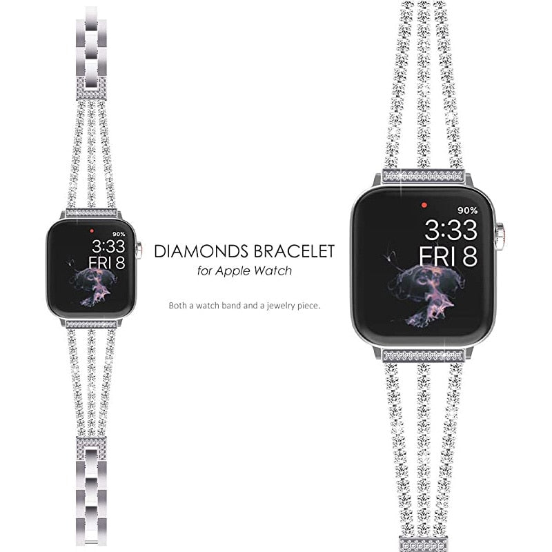 Women's Jewelry Strap for Apple Watch Band 7 6 41/45mm 44/40mm 42/38mm Diamond Metal Belt for iWatch Bands Serie SE 5 3 Bracelet