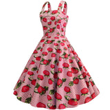 Strawberry Print Strap Summer Dress 2021 Women 50s 60s Robe Vintage Pinup Retro Party Rockabilly Vestidos Elegant Sweet Clothes