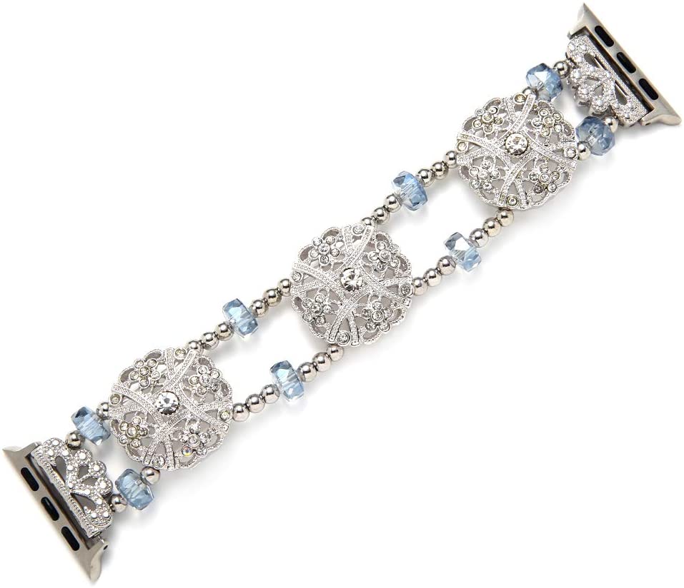 Luxury metal strap compatible Apple watch 44mm 42mm 40mm 38mm Elastic wristband for iwatch 6 5 4 3 2 1SE Hand-beaded metal strap