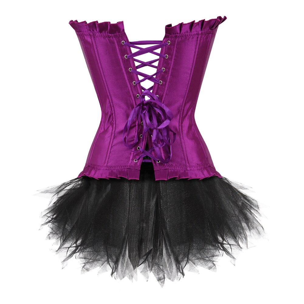 Sexy Rhinestones Brocade Frill Corset Skirt Set Women Fashion Party Corset Bustier Lingerie Top With Mesh Tulle Mini Tutu Skirt