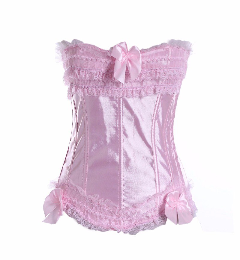 Sexy Satin Overbust Corset and Bustiers Tops with side Zipper Lace Bowknot Decorated Showgirl Body Shaper Plus Size XS-6XL