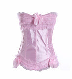 Sexy Satin Overbust Corset and Bustiers Tops with side Zipper Lace Bowknot Decorated Showgirl Body Shaper Plus Size XS-6XL