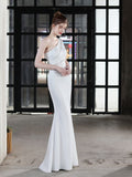 One Shoulder Mermaid Evening Dress Floor Length Robes Women Formal Vestidoes Sleevless Beading Robe De Soriee