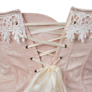 Women Sexy Brocade Floral Lace Overbust Corset Top Waist Cincher Body Shaper Corset Bustier Lingerie Pink Plus Size S-6XL