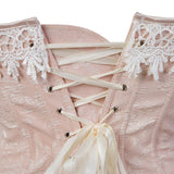 Women Sexy Brocade Floral Lace Overbust Corset Top Waist Cincher Body Shaper Corset Bustier Lingerie Pink Plus Size S-6XL