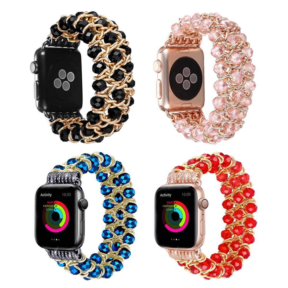 Dressy Straps Replacement for Apple Watch Bands 5 Bracelet iWatch Series 44mm 40mm Band Strap Woman Bling Accessories Black Bead