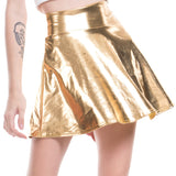 Women Pleated A-Line Skater Skirt Summer Shiny Metallic Holographic Club Disco Harajuku Mini Skirt