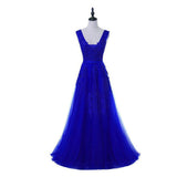 Sexy V-neck Evening Dress Robe De Soiree Tulle With Applique Party Dress Lace Beading Floor-length Prom Dress Bride Banquet Eleg