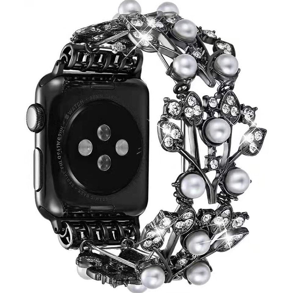 Pearl Diamond Strap for Apple Watch Band 6 44mm 40mm 38mm 42mm Women Jewelry Metal Belt for iWatch Bands Serie SE 5 4 3 Bracelet