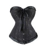 Gothic Sexy Floral Satin Overbust Corset Women Waist Cincher Lace Up Vintage Corsets Bustiers Lingerie Top Plus Size S-6XL