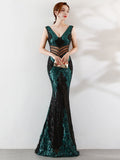 Women See-through Beads Long Party Dreess New Sequins Evening Dress