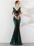 New Sequins Evening Dress Women See-through Beads Long Party Dreess