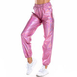 Casual Street Hip-Hop Metallic Pants Shiny Hologram Laser Loose Pants Party Wet Look Long Trousers Women Bottoms Clubwear