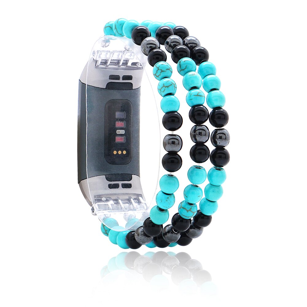 Women Natural Stone Elastic Watchband For Fitbit Charge 3/4 Handmade Beads Smart Watch Strap For Unisex Watch Bracelet Wristband