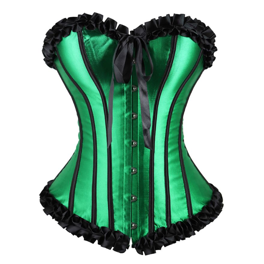 Women Sexy Satin Striped Lace Overbust Corset Showgirls Waist Cincher Body Shaper Slim Fashion Corset Bustier Plus Size