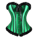 Women Sexy Satin Striped Lace Overbust Corset Showgirls Waist Cincher Body Shaper Slim Fashion Corset Bustier Plus Size
