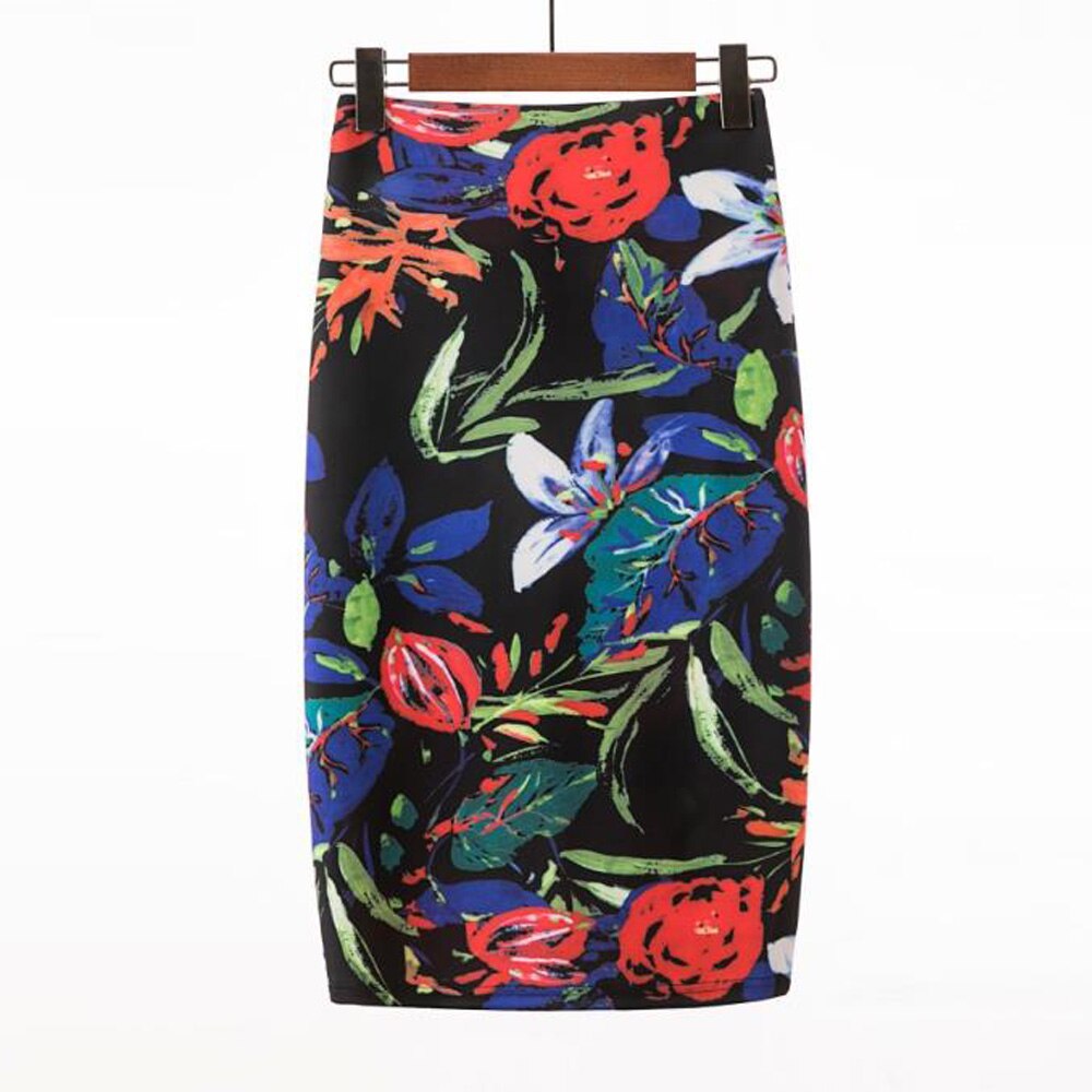 Vintage Ladies Pencil Skirts Midi Sexy OL Style Printed High Waisted Summer Party Skirt