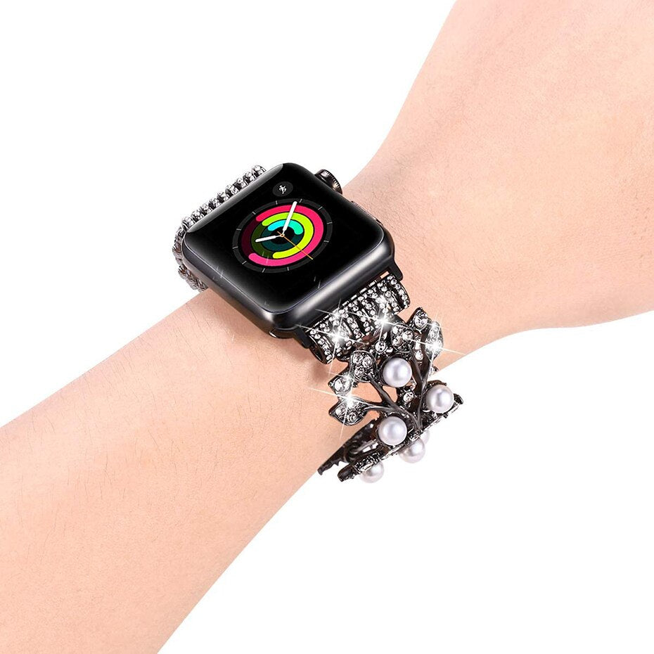 Watchband For Apple Watch Band 44mm 42mm Iwatch Series 5 4 3 2 40mm 38mm Elastic Pearl Beaded Bracelet Replacement Cuf Wristband