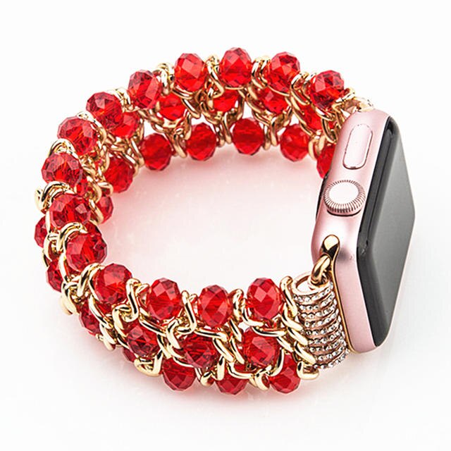 Handmade Pomegranate Shape Agate Beads Elastic Band for Apple Watch 5 40MM 44MM Watch Bracelet For iwatch Series 4/3/2 38mm 42mm