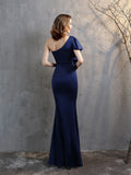 One-shoulder Elegant Long Night Party Dress Christmas Festival Evening Vestidoes Side Slit Lotus Short Sleeve Taffeta Prom Gown