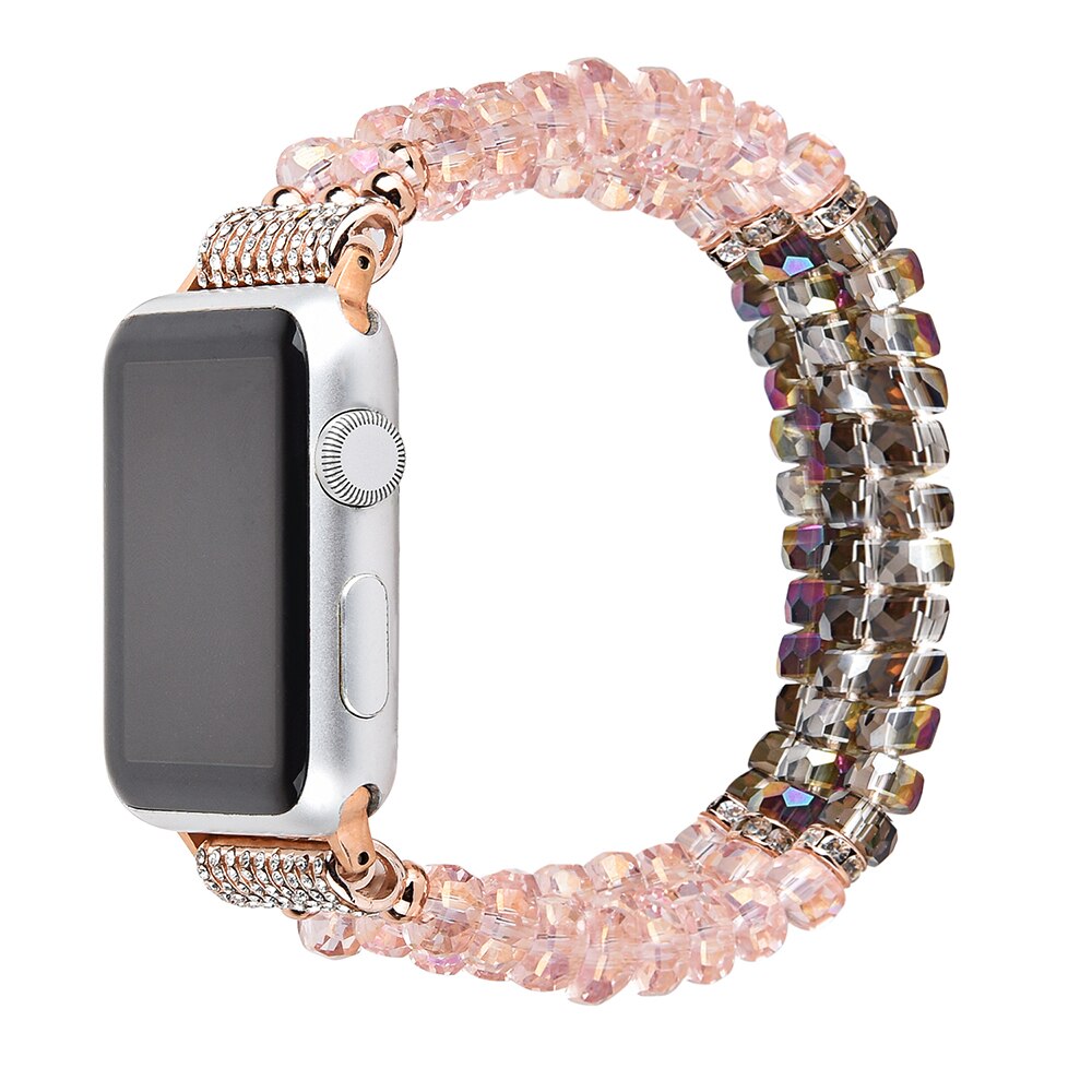 Bracelet For Apple Watch Se 44mm Strap Correa Woman Bling Pearl Beads Elastic Iwatch 3 Bands 38mm 40mm Wristband Accessories