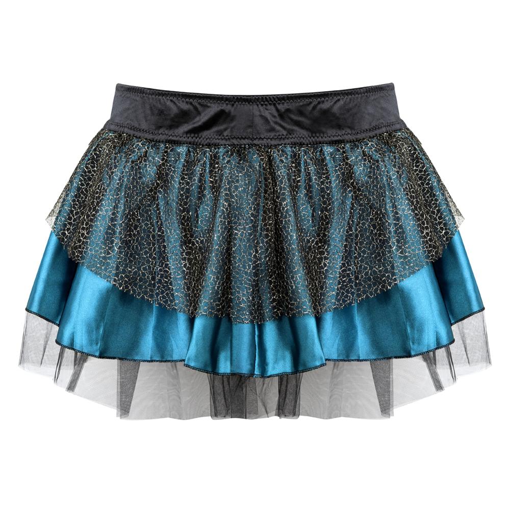 Women Multilayer Sexy Peacock Mesh Lace Pleated Tulle Mini Tutu Skirt Adult Fashion Party Dance Skirts Black/Blue Plus Size