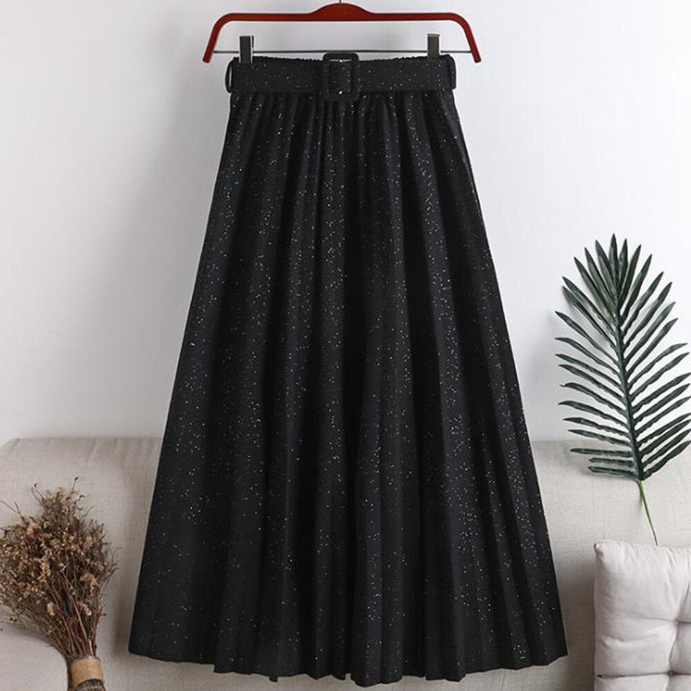 Fashion Elegant Vintage Pleated Elastic High Waist Long Women Summer Pink Maxi Skirt