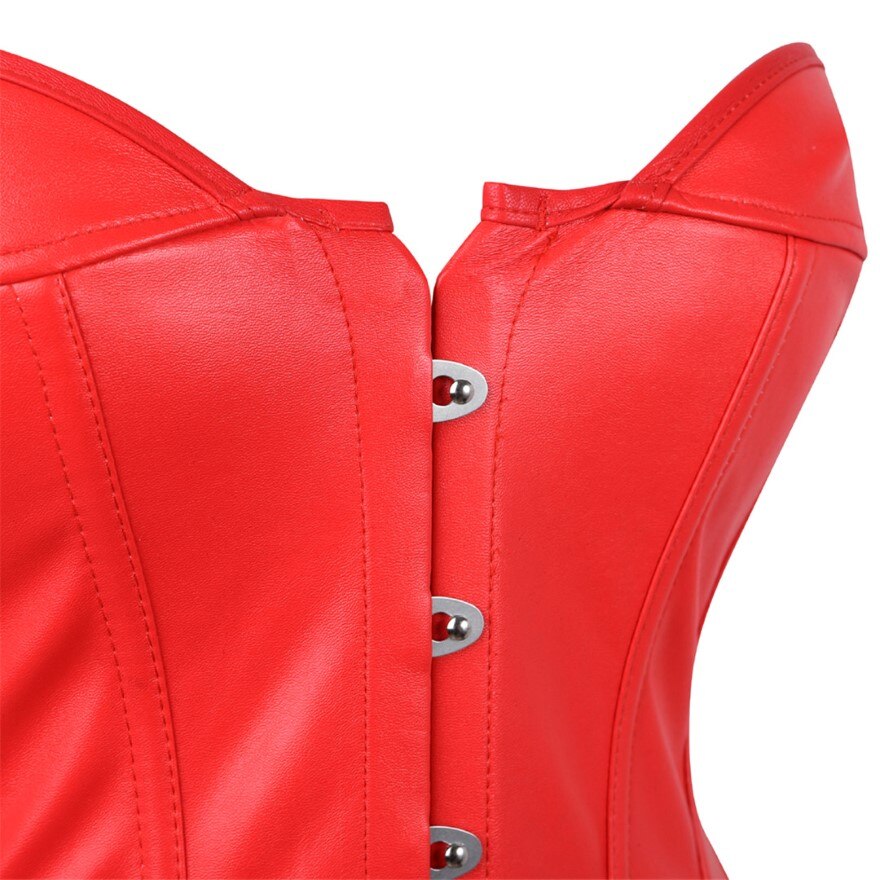 Women Gothic Faux Leather Corset Dress Sexy Overbust Corset Bustier Lingerie Top With Mini Skirt Set Party Burlesque Costume