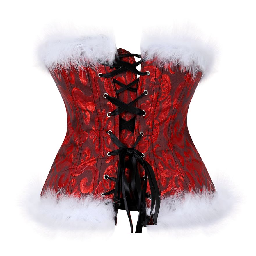 Christmas Feathers Corsets For Women Miss Santa Bustier Corset Overbust Corselet Lingerie Burlesque Costume Plus Size