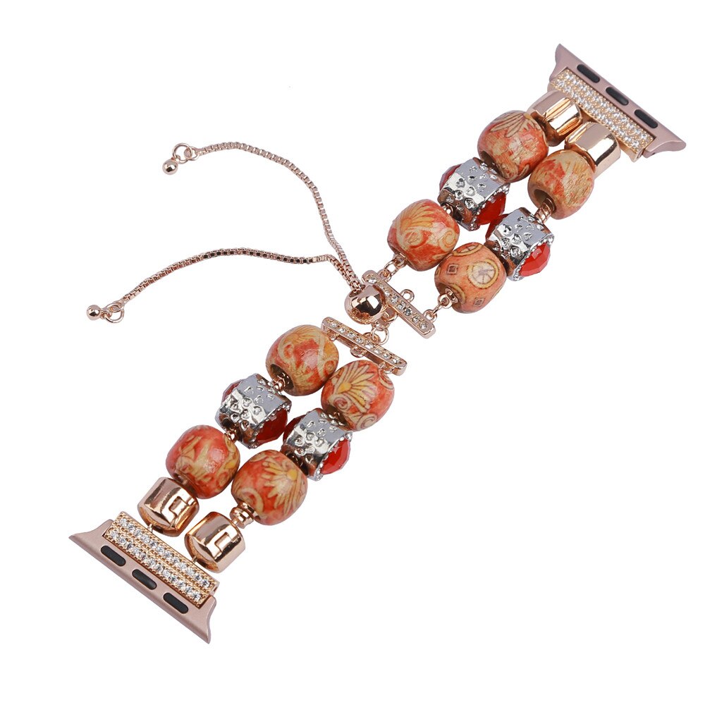 Fashion Detachable Wooden Beads Bracelet for Apple Watch SE Band Series 6 5 4 3 Women Jewelry Strap 40mm 44mm 38mm 42mm Belt