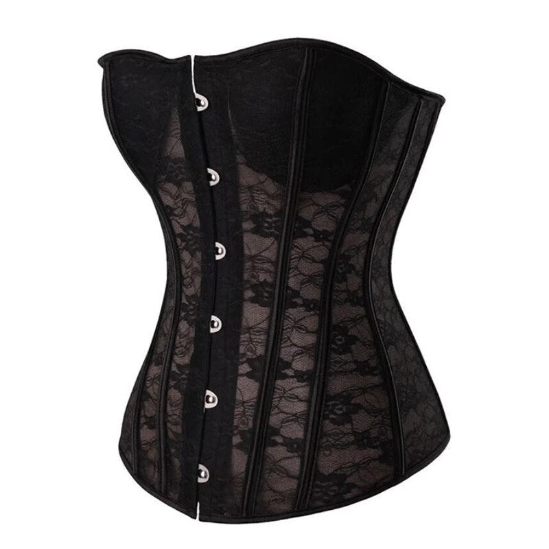 Women Corsets Bustiers Slim Sexy Corset Plus Size Transparent Floral Lace Body Shaper Overbust Corselet Black White Lingerie