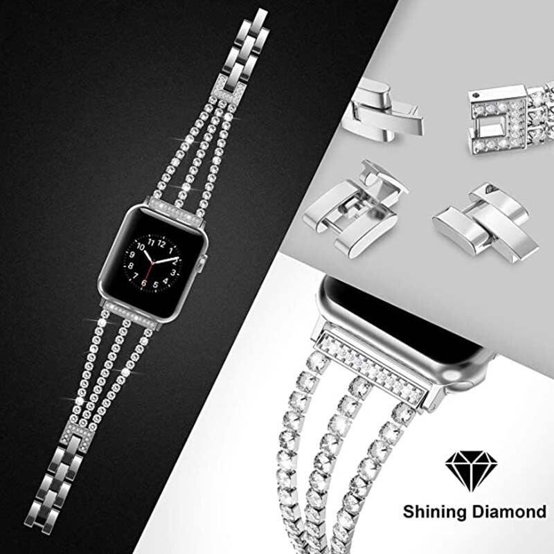 Women's Jewelry Strap for Apple Watch Band 7 6 41/45mm 44/40mm 42/38mm Diamond Metal Belt for iWatch Bands Serie SE 5 3 Bracelet