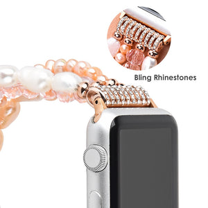 Bracelet For Apple Watch Se 44mm Strap Correa Woman Bling Pearl Beads Elastic Iwatch 3 Bands 38mm 40mm Wristband Accessories