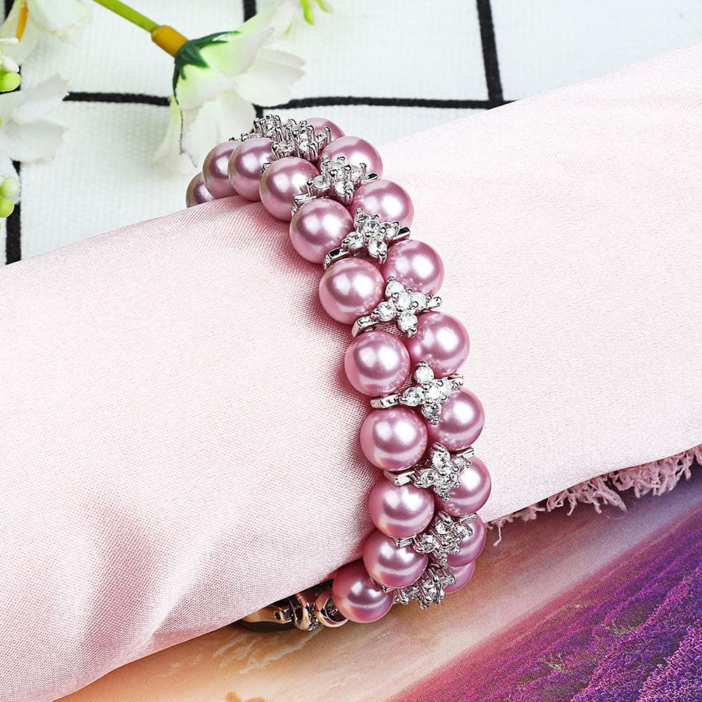 Elegant Watchband Compatible for Apple Watch Band 38mm 40mm 42mm 44mm Pearls Beaded Stretch Bracelet Watch Strap Bands for Women