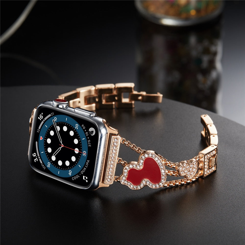 New Women's Jewelry Strap for Apple Watch Band 6 44mm 40mm 42mm 38mm Diamond Metal for iWatch Bands Serie SE 5 4 3 Gem Bracelet
