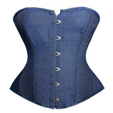 Women Sexy Blue Denim Buckle Overbust Corset Gothic Strapless Retro Corsets Waist Cincher Bustier Sexy Lingerie Top Plus Size