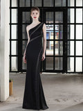 One Shoulder Mermaid Evening Dress Floor Length Robes Women Formal Vestidoes Sleevless Beading Robe De Soriee