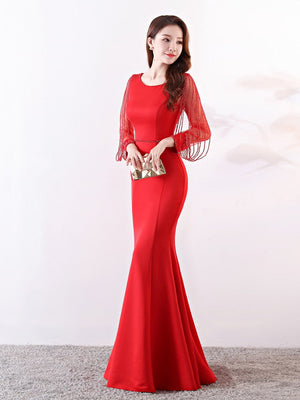 Black Formal Muslim Evening Dress Long Sleeve Zipper Back O-neck Empire Party Gowns Elegant Floor-length Beading Prom Dress