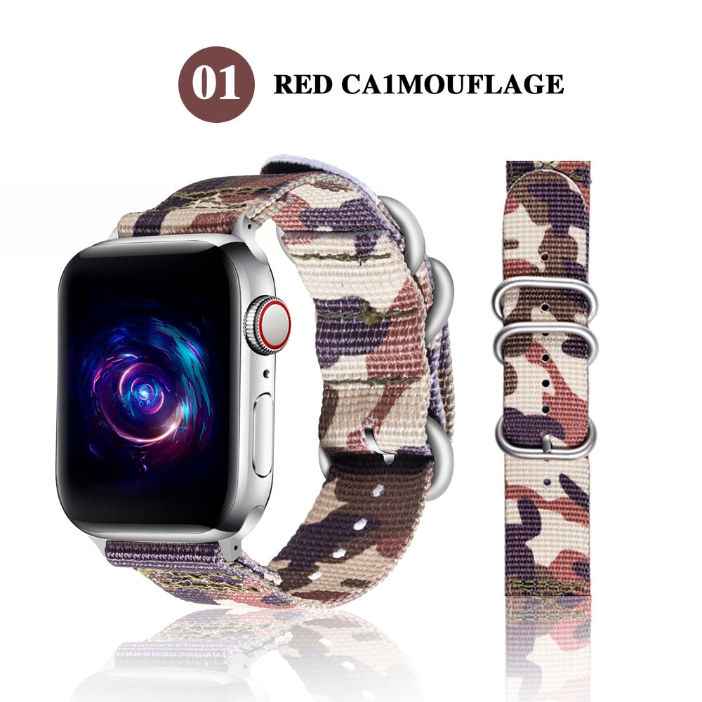 Band for Apple Watch 6/5/4/3/2/1 38MM 40MM 42MM 44MM Nylon Camouflage Strap For Apple Watch Bands Iwatch Series Accessories