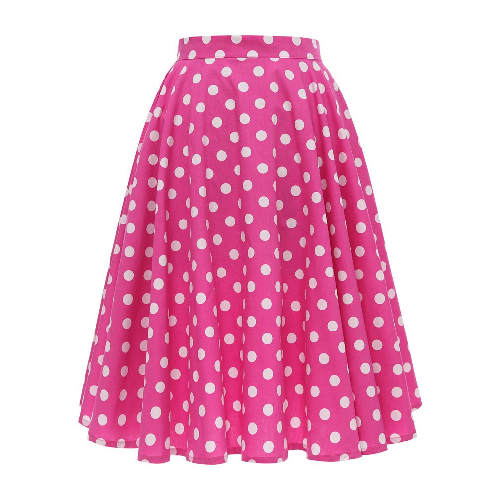 Autumn High Waist Skirt Cotton Womens Polka Dot Floral Print Vinatge Swing Pinup Rockabilly 50s Retro Vintage Party Skirts