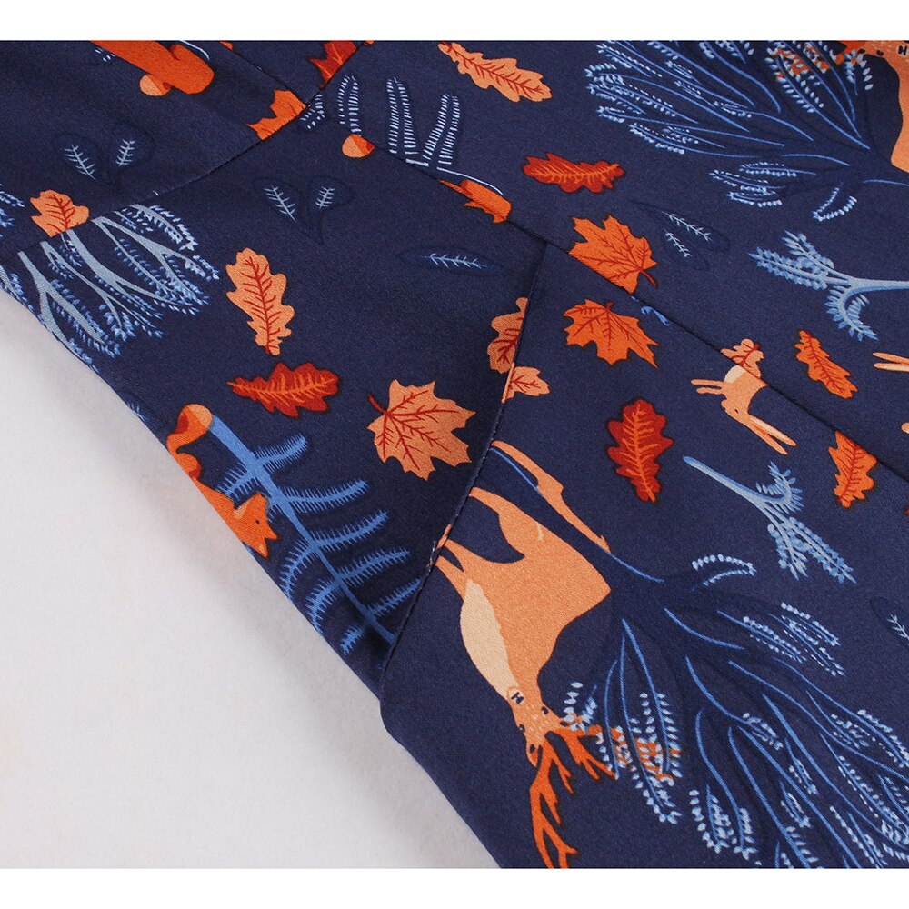 Christmas Women Party Retro Dress Cotton Floral Print Turn Down Collar Short Sleeve Pin Up Rockabilly Swing Casual Sundress