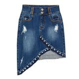 Women Jeans High Waist Stretchy Ripped Denim Asymmetrical Pencil Skirts