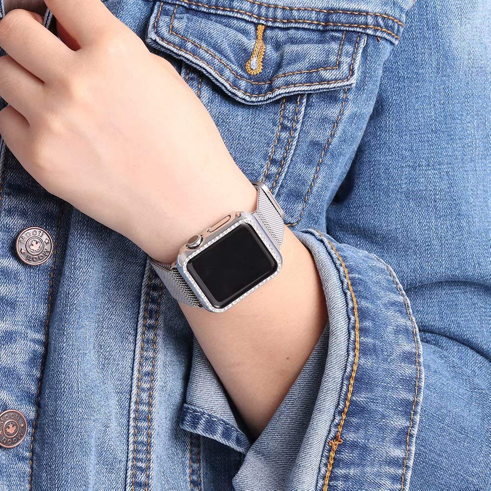 Diamond case+Milanese Loop band For Apple Watch Series 5/4/3/2/1 Stainless Steel Strap iwatch 38mm 42mm 40mm 44mm Wrist Bracelet