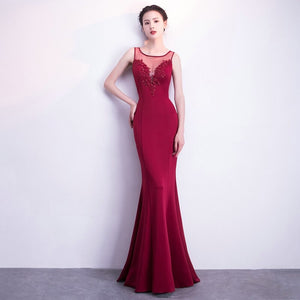Backless Appliques Beading Long Evening Dress Elegant Long Party Dress