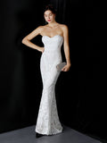 Asymmetrical Bright Long Dress Party Etiquette Celebration Evening Dress Strapless Mermaid Robe De Soriee Sexy Sequins Gown